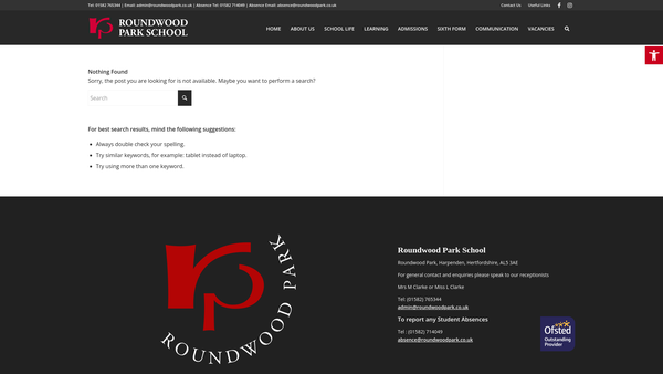 Screenshot of the Roundwood Park Parent Teacher Association website