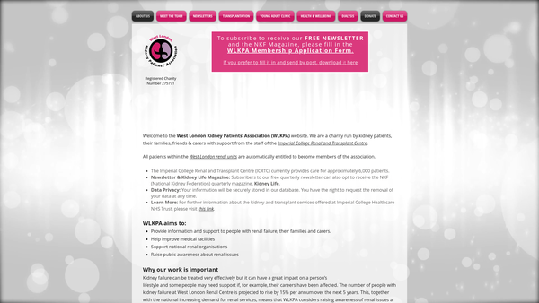 Screenshot of the West London Kidney Patients Association website