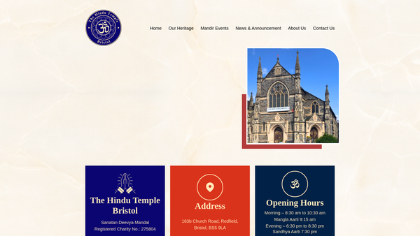 Screenshot of the The Hindu Temple Bristol website