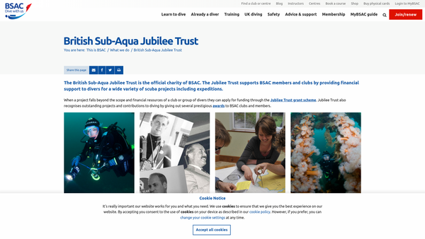 Screenshot of the The British Sub Aqua Jubilee Trust website