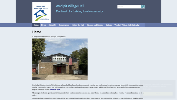 Screenshot of the Woolpit Village Hall website