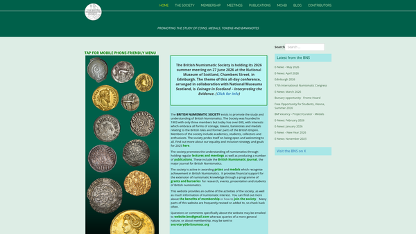 Screenshot of the The British Numismatic Society website