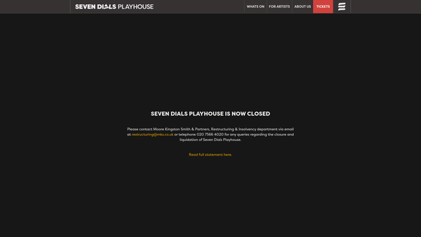 Screenshot of the Seven Dials Playhouse Limited website