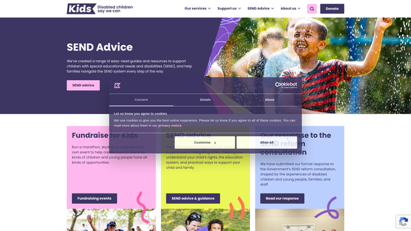 Screenshot of the Kids website