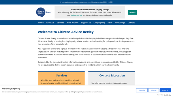 Screenshot of the Bexley Borough Citizens Advice Bureaux Limited website