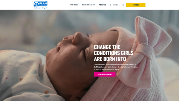Screenshot of the Plan International UK website