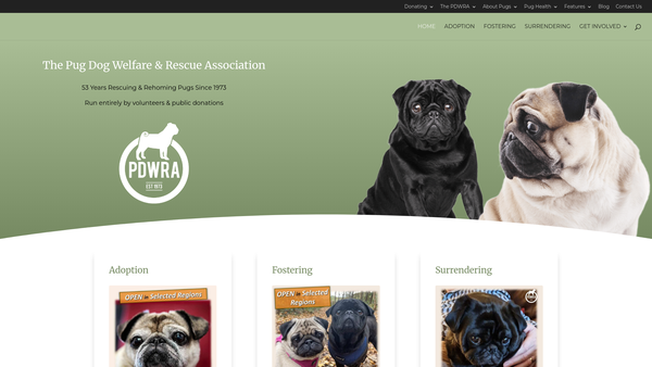 Screenshot of the The Pug Dog Welfare & Rescue Association website