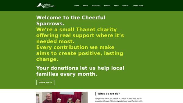 Screenshot of the Cheerful Sparrows (Thanet) website