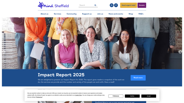 Screenshot of the Sheffield Mind Ltd website