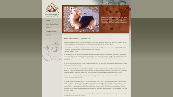 Screenshot of the Welsh Corgi Rescue Service website