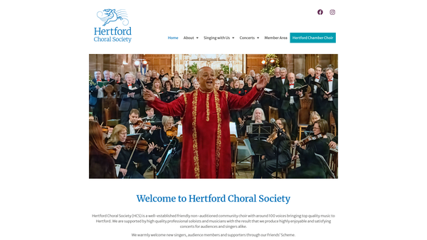 Screenshot of the Hertford Choral Society website