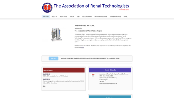 Screenshot of the Association Of Renal Technicians website