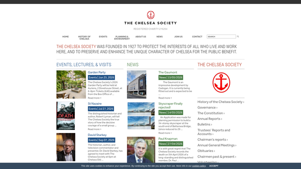 Screenshot of the The Chelsea Society website