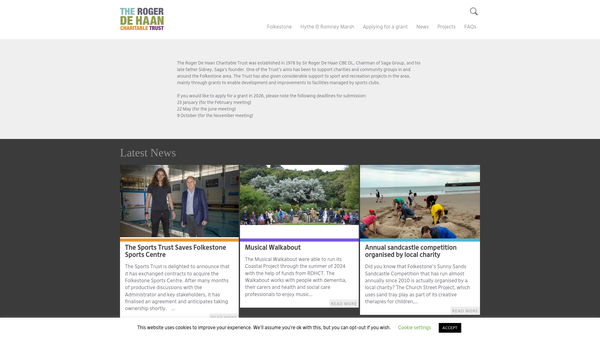 Screenshot of the The Roger De Haan Charitable Trust website