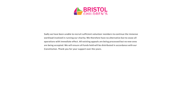 Screenshot of the Bristol Children's Charity website