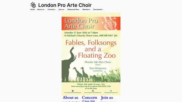 Screenshot of the London Pro Arte Choir website
