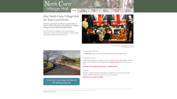 Screenshot of the North Curry Village Hall website