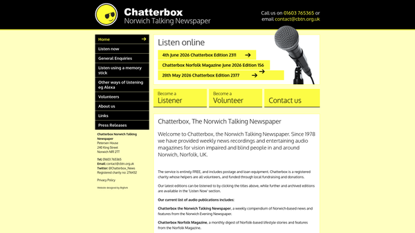 Screenshot of the The Norwich Talking Newspaper website