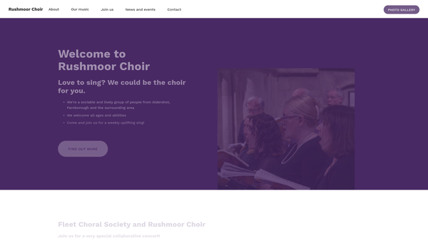 Screenshot of the The Rushmoor Choir website
