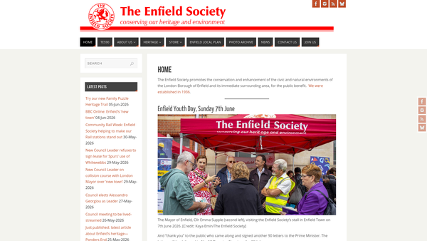 Screenshot of the The Enfield Society website