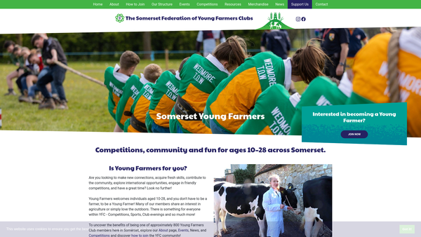 Screenshot of the Kingsbrompton Young Farmers' Club website