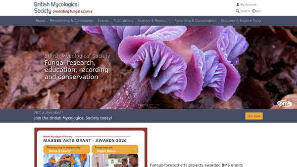 Screenshot of the British Mycological Society website