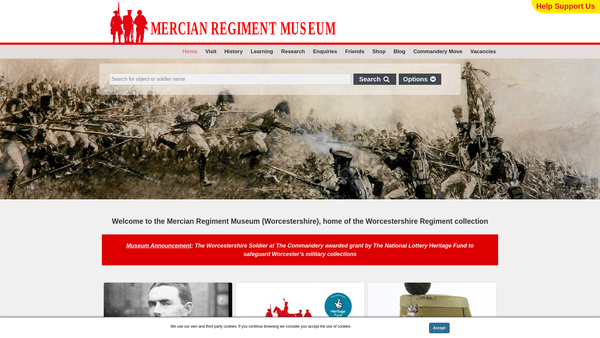 Screenshot of the Mercian Regiment Museum (Worcestershire) website
