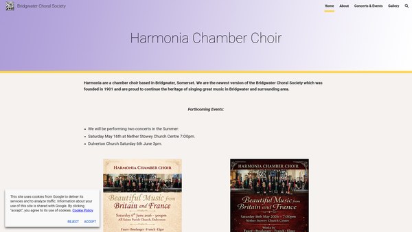 Screenshot of the Bridgwater Choral Society website