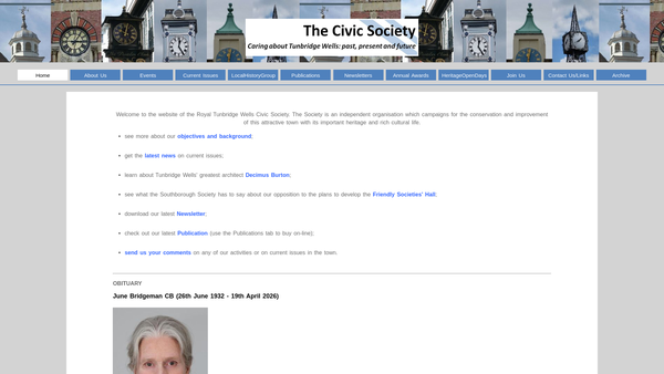Screenshot of the Royal Tunbridge Wells Civic Society website