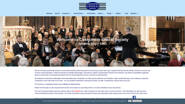Screenshot of the Cirencester Choral Society website