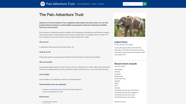 Screenshot of the The Pain Trust website