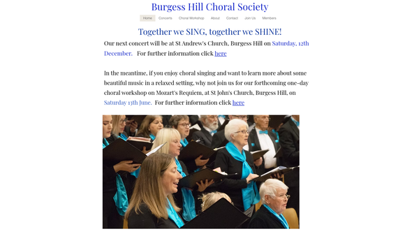 Screenshot of the Burgess Hill Choral Society website