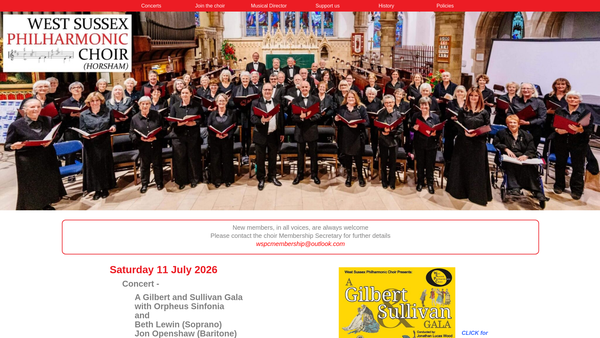 Screenshot of the West Sussex Philharmonic Choir website