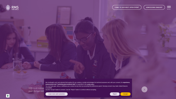 Screenshot of the The Royal Masonic School For Girls website