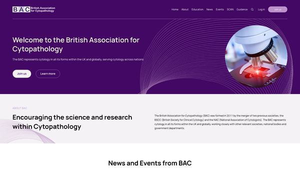 Screenshot of the British Association For Cytopathology (Bac) website