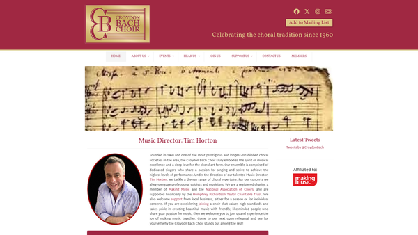 Screenshot of the The Croydon Bach Society website