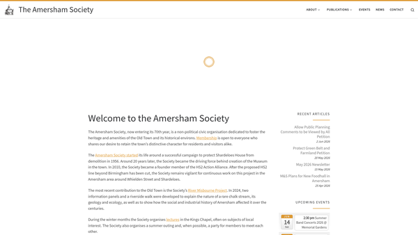 Screenshot of the The Amersham Society website