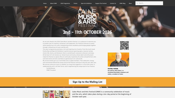 Screenshot of the Calne Music And Arts Festival Society website