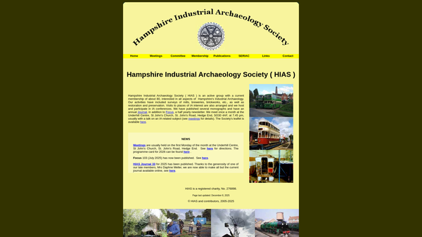 Screenshot of the Hampshire Industrial Archaeology Society website