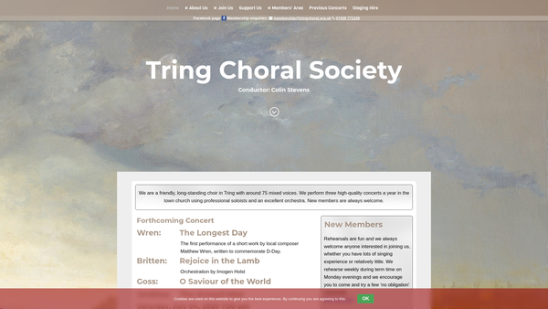 Screenshot of the Tring Choral Society website