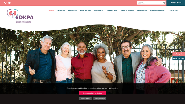 Screenshot of the Exeter And District Kidney Patients' Association website