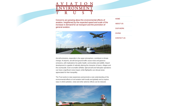 Screenshot of the Aviation Environment Trust website