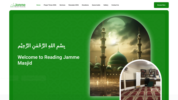 Screenshot of the Jamme Masjid, Reading website