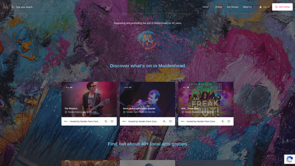 Screenshot of the Maidenhead And District Arts Council website