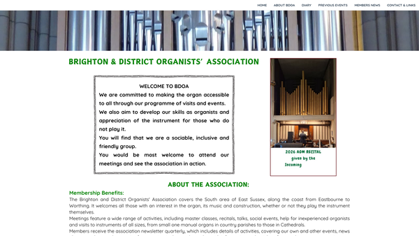 Screenshot of the Brighton And District Organist's Association website