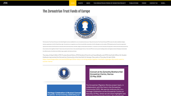 Screenshot of the Zoroastrian Trust Funds Of Europe (Incorporated) website