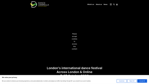 Screenshot of the Dance Umbrella Limited website