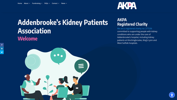 Screenshot of the Addenbrooke's Kidney Patients Association Limited website