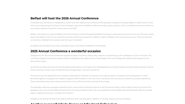 Screenshot of the Regional Science Association International: British And Irish Section website
