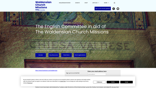 Screenshot of the The English Committee In Aid Of Funds For The Waldensian Church Missions website